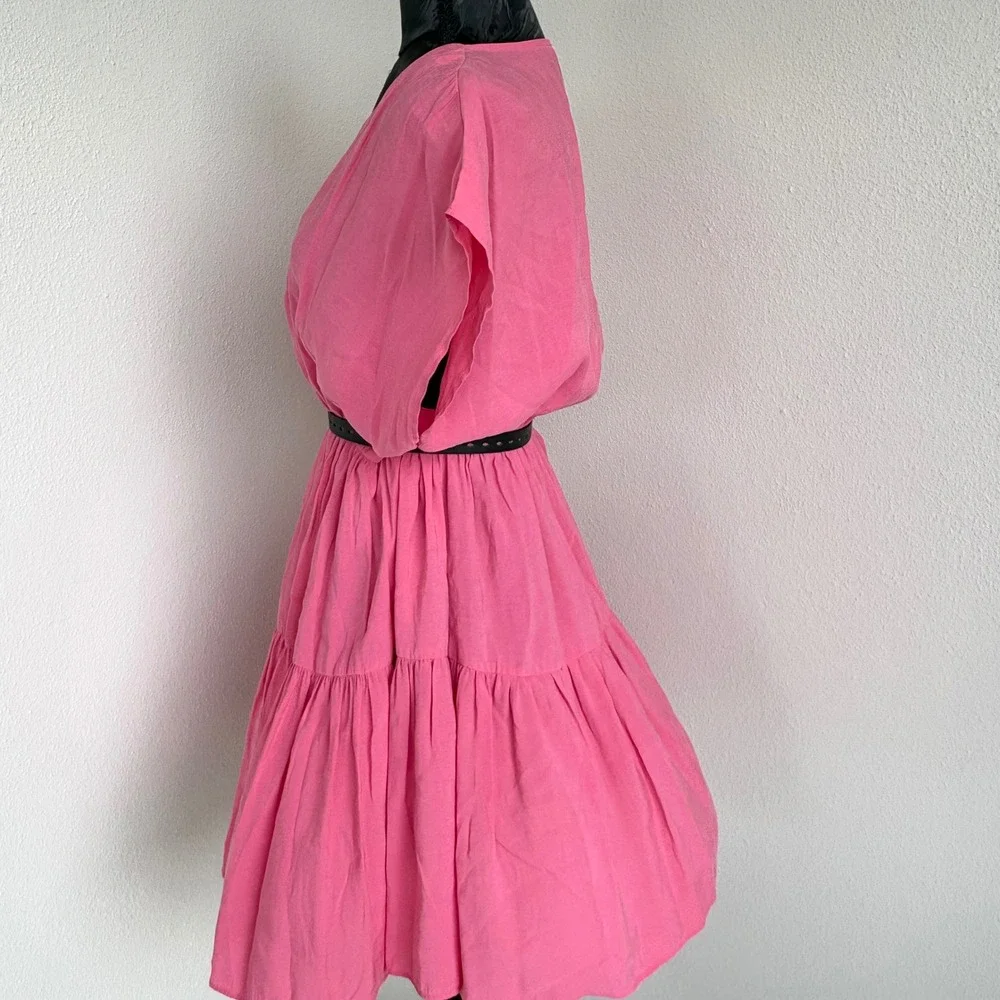 Mango Tiered V-Neck Mini Dress Womens Size 6‎ Pink